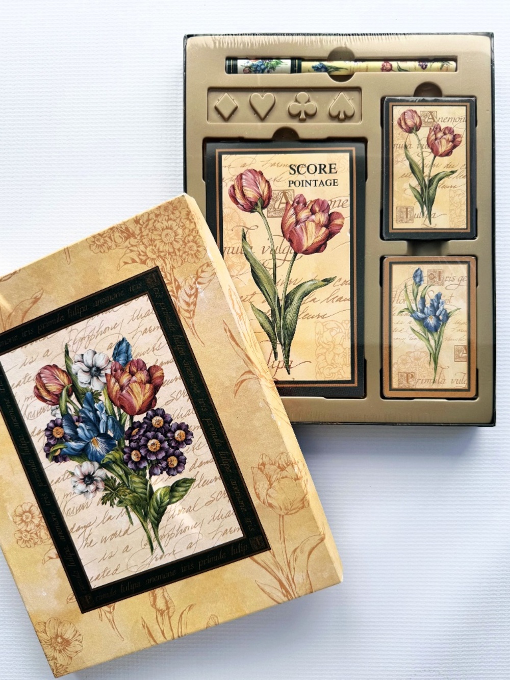 Vintage Floral Playing Cards Set Score Pad Pen Gift Box - Style & Paper unopened